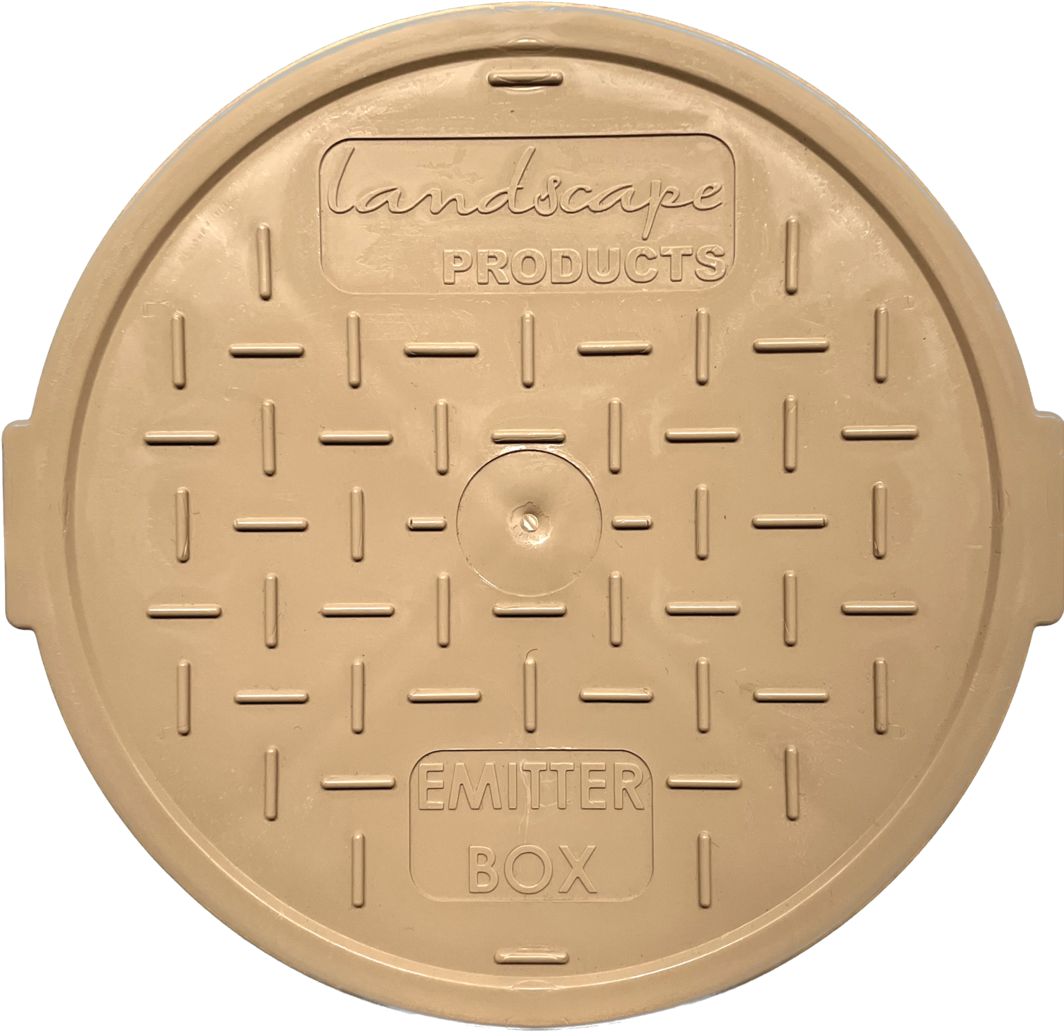 6-inch Round Tan Emitter Box with Tan Lid - Landscape Products Inc.