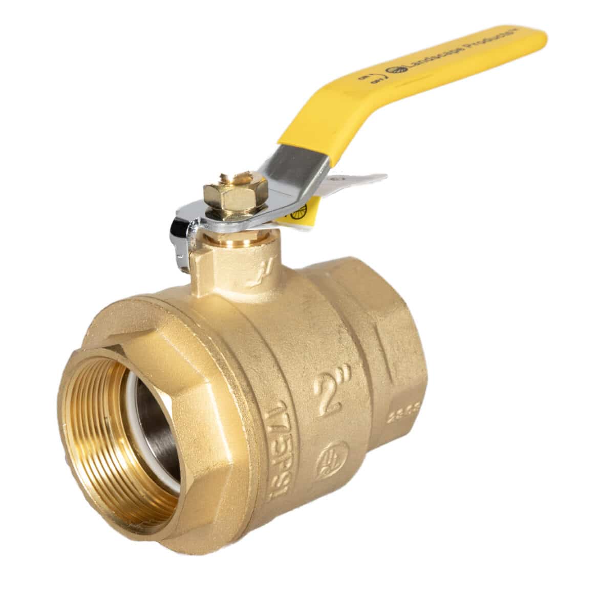 A close-up image of a Full Port Brass Ball Valve, a vital component for landscape irrigation systems, offering durability and optimal water flow control.